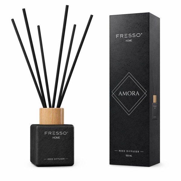 Fresso - Αρωματικό Χώρου Με Στικ Amora 100 Ml Premium Home Reed Diffuser Με FlowScent, Μαύρο Γυάλινο Μπουκάλι Και Μαύρα Στικ Από Fiberglass - 1 Τεμ. (390013/FRE)