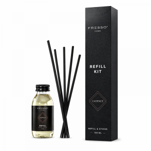 Fresso - Κιτ Αναπλήρωσης με Άρωμα Cadence 100 ml Premium Home Refill Kit και 6 Μαύρα Στικ από Fiberglass για Αρωματικό Χώρου Reed Diffuser - 1 Τεμ. (390037