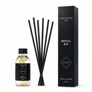 Fresso - Κιτ Αναπλήρωσης με Άρωμα Molise 100 ml Premium Home Refill Kit και 6 Μαύρα Στικ από Fiberglass για Αρωματικό Χώρου Reed Diffuser - 1 Τεμ.